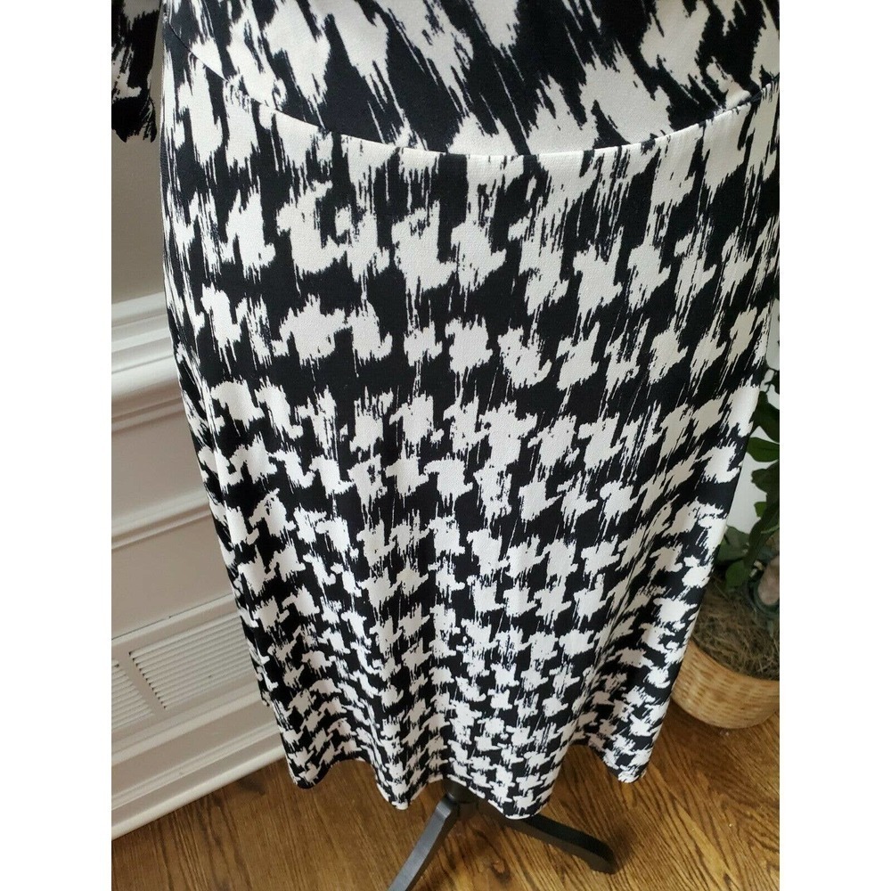 Studio One Women Black & White Polyester V-Neck Long Sleeve Knee Length Dress 14 - Picture 4 of 12